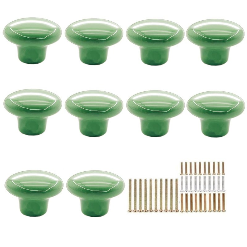 MARSTREE 10pcs Vintage Ceramic Door Knobs Round Shape Drawer Cupboard Locker Pulls Handles Wardrobe Drawer Cabinet Home Kitchen Hardware (Green) - Image 1